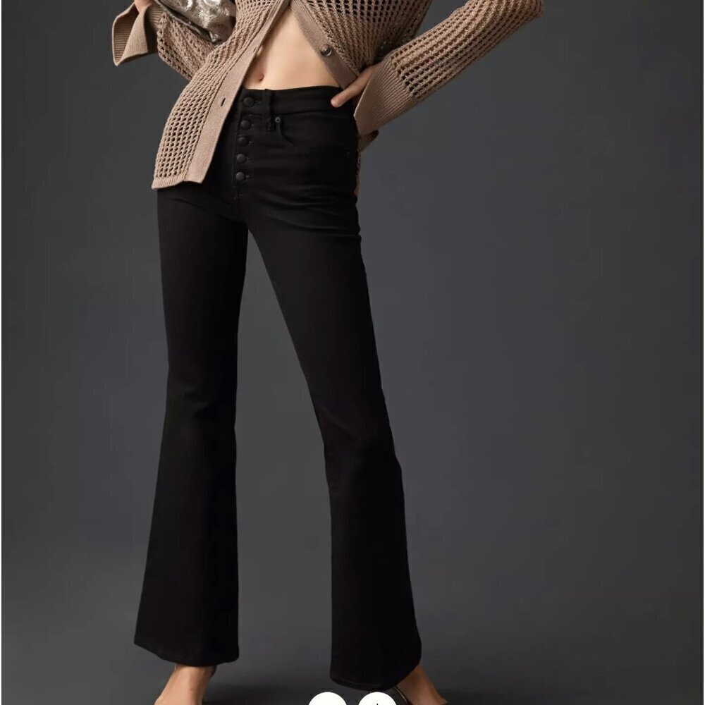 NWT Anthropologie Good American Good Legs Flare Jeans Black Sz XS